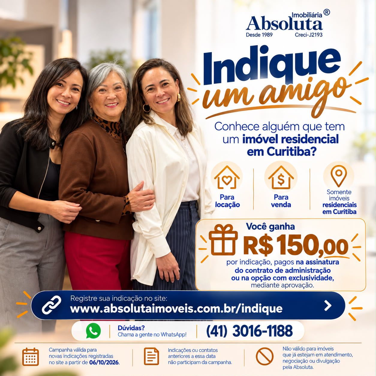 Indique um amigo: conhece alguém que tem um imóvel residencial em Curitiba? Você ganha R$ 150,00 por indicação. Registre sua indicação no site.